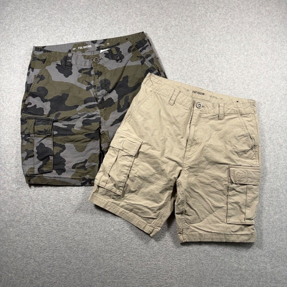 Fox Racing Cargo Shorts Men 33 32 Camo Tan Ripstop Motocross Lot of 2 (Fits 34)